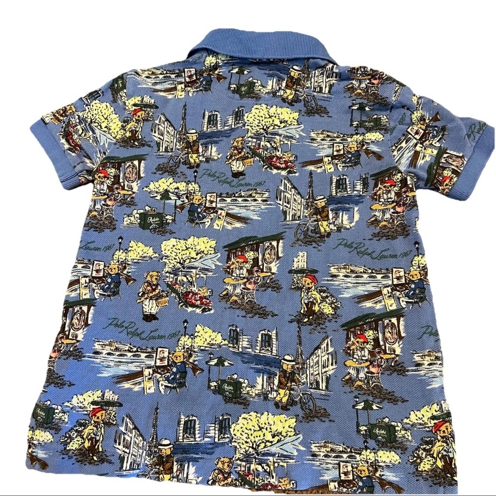 Polo Ralph Lauren Boys Size 2 Polo Bear Short Sleeve Blue Polo Vacation Paris - Picture 2 of 7